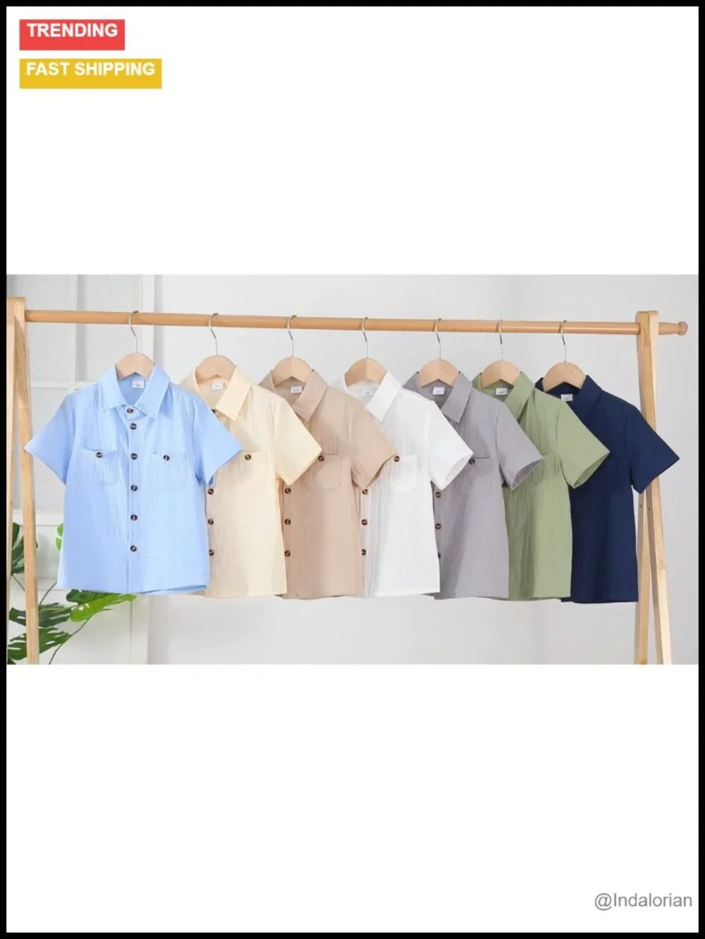 Boys Button Down Short Sleeve Shirt Cotton Collared Shirt with Pockets